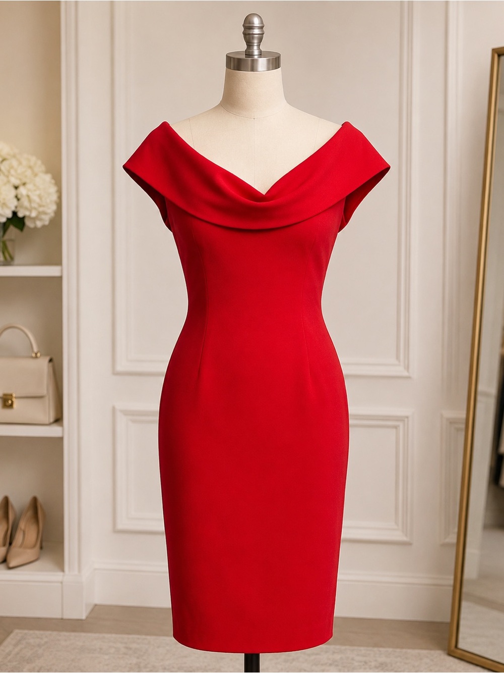 Windsor One-Shoulder Red Sheath Dress